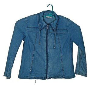 Studio Works Womens Small Denim Full Zip Jacket Shacket Shirt Pockets Cotton Vtg